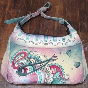 Anuschka Paisley Handpainted Leather Shoulder Bag